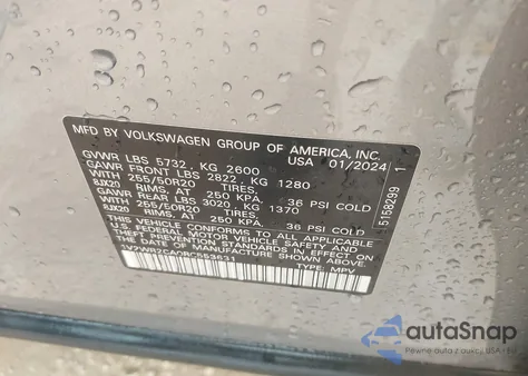 2024 Volkswagen Atlas 2.0T Se W/Technology z USA, uszkodzony, nr VIN 1V2WR2CA0RC553631
